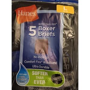 Hanes Boys Boxer Briefs NEW Pk of 5 Large (12-14) Multi Color Tagless Wicking